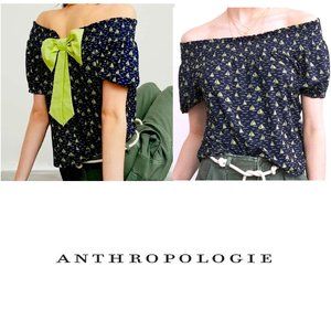 Anthropologie PORRIDGE Blue & Green Sailboat Off Shoulder Top w/Bow